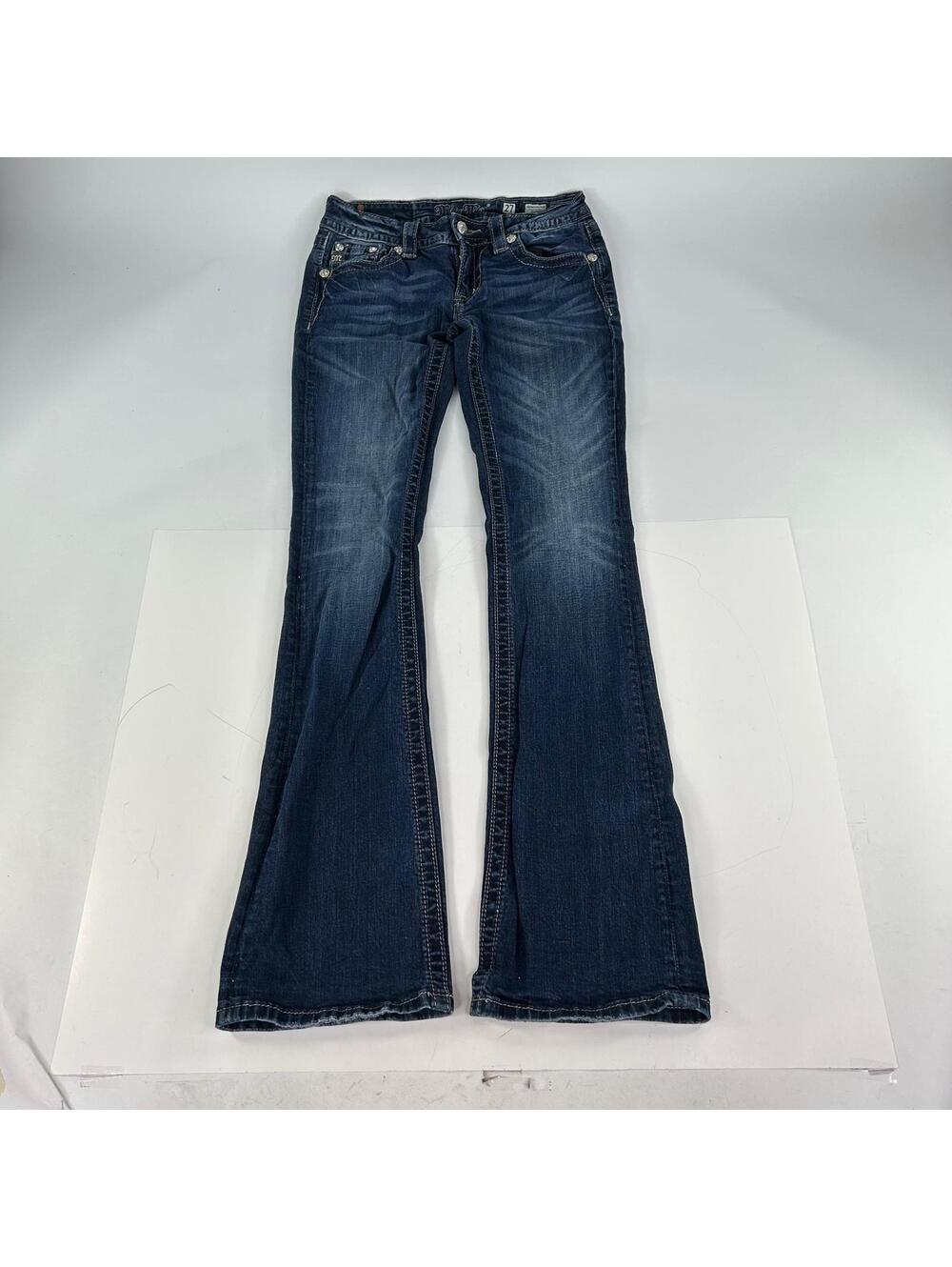Miss Me Signature Rise Boot Jeans Sz 27 Fleur De Lis Sequin Flap Pocket Denim - Picture 2 of 11